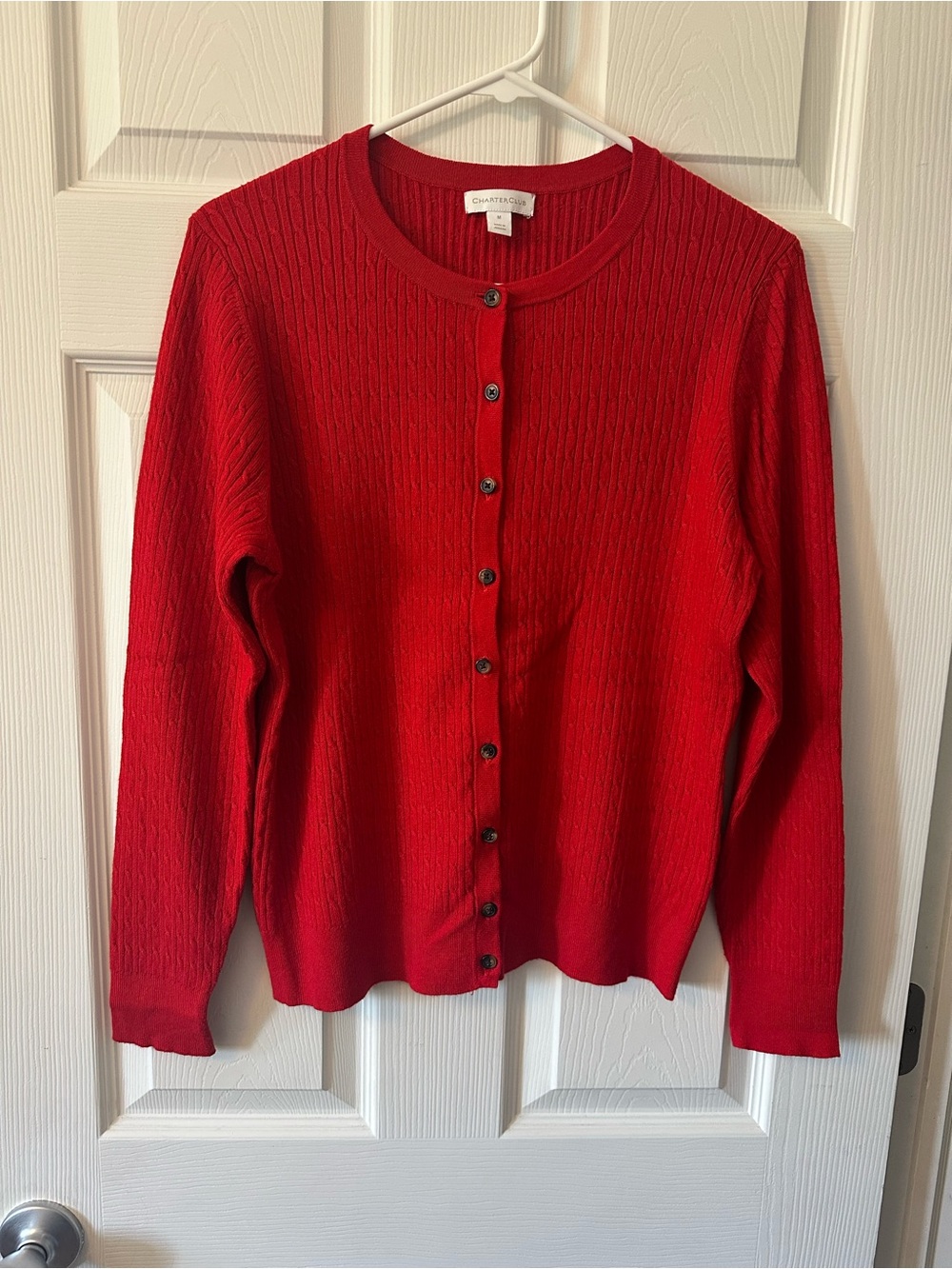 Charter Club Bright Red Ribbed Button-Front Cardigan